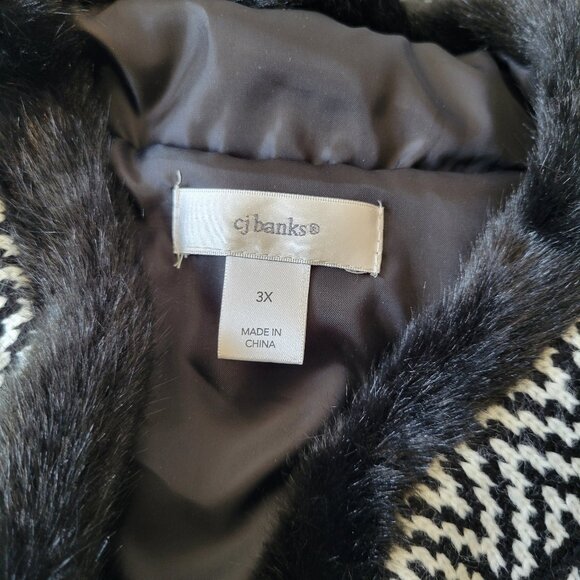 cj Banks Women’s Vest, 3X, Black/White/Faux Fur, Button Front, Winter, Snowflake - Picture 5 of 10